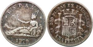 P0894 Spain Peseta Gouvernement Provisoire 1870 (73) DE M Madrid ->Make offer