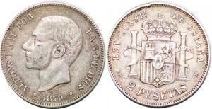 P0899 Spain 2 Pesetas Alfonso XII 1879 (79) EM-M Silver -> Make offer