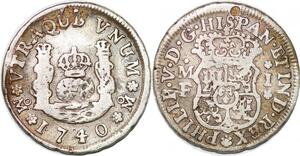 P0907 Scarce Mexico Un Real Philip V 1740/39 MF Mexico Silver  -> Make offer