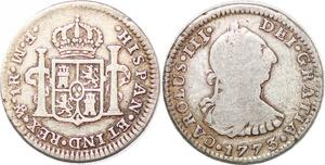 P0909 Mexico Un Real Carlos III 1773 MF (reverse) Mo Mexico silver