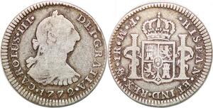 P0912 Mexico Un Real Carlos III 1772 MF (reverse) Mo Mexico silver
