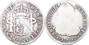 P0920 Peru 2 Reales Carlos IV 1793 IJ Large Bust Silver ->Make offer