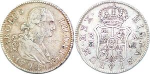 P0923 Spain 2 Reales Charles IV 1794 MF M Madrid Silver ->Make offer