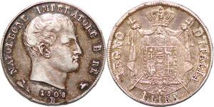 P0945 Scarce Italy 1 Lire Lira Napoleon 1808 B Bologna Silver AU !!! -> M offer