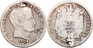 P0947 Italy 1 Lire Lira Napoleon 1809 M Milan Silver -> Make offer