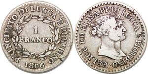 P0961 Italy Lucca Un Franco 1806 Felix and Elisa Silver -> Make offer
