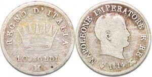 P0968 Italy 10 Soldi Napoleon I 1814 M Milan Silver -> Make offer