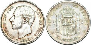 P0980 Spain 5 Pesetas Alfonso XII 1885 (85) MS M Madrid Siver ->Make offer