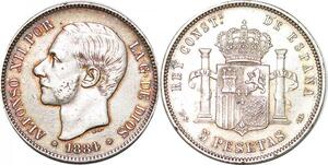 P0981 Spain 5 Pesetas Alfonso XII 1884 (84) MS M Madrid Siver ->Make offer