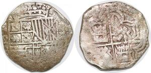 P0987 Scarce Potosi Bolivia cob 2 Reales Philip III Assayer R Silver