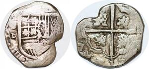 P0993 Mexico City Mexico cob 2 Reales Philip IV 1268 1314 assayer D Silver ->Make offer