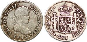 P1014 Mexico Spanish Colony 1/2 Real Ferdinand VII 1816 Mo JJ Silver