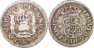 P1016 Mexico Spanish colony 1/2 Real Ferdinand VI 1762 Silver ->M offer