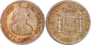 P1018 Mexico Spanish Colony 1/2 Real Charles IV 1801 Silver AU ->Make offer