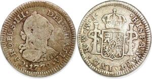 P1022 Mexico Spanish Colony 1/2 Real Charles III 1772 Mo FM Silver ->Make offer