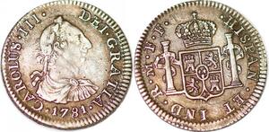 P1029 Scarce Mexico 1/2 Real Charles III 1781 FF Silver AU + Incuse letters ->