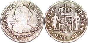 P1032 Mexico Spanish Colony 1/2 Real Charles III 1779 Mo FF Silver ->Make offer