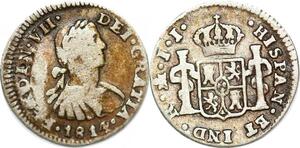 P1037 Mexico Spanish Colony 1/2 Real Ferdinand VII 1814 Mo JJ Silver
