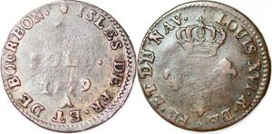 P1038 Scarce Reunion île Bourbon 3 Sols Louis XVI 1779 A Paris Silver