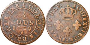 P1040 Guyane French Colonies 2 Sous Louis XV Cayenne 1789 A Paris Fab Locale