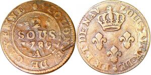 P1041 Guyane French Colonies 2 Sous Louis XV Cayenne 1789 A Paris Fab Locale