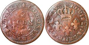 P1042 Guyane French Colonies 2 Sous Louis XV Cayenne 1789 A Paris Fab Locale