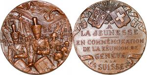 P1091 Rare Médaille Suisse Réunion de Genève Suisse 1814 1914 SUP