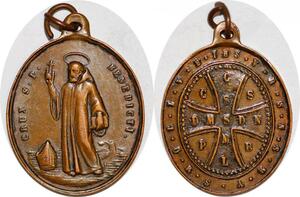 P1104 Medal Papal States Vatican Benoît I 579 AD St Benedictvs Benedict Crux CSSML DMSDN