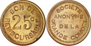 P1109 Rare Comores 25 Centimes Essai Société Anonyme 1915 PCGS MS63