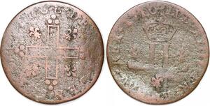 P1130 USA United States French Colonies 30 Deniers Louis XIV 1710 D Lyon mint