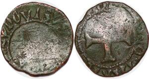 P1160 Rare France Denier Dauphiné Louis II Obole 1445-1456 Erreur Ludovisus