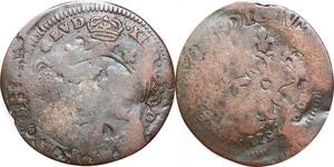 P1201 Très Rare Douzain France Louis XIV 1638 1715 Frappé sur Douzain croissants