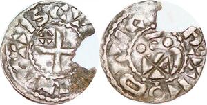 P1206 Rare France Denier immobilisé au nom de Louis IV 1000-1050 Nivernais Silver