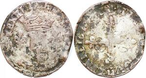 P1225 Rare Double sol parisis Henri III 1574 1589 R Villeneuve les Avignon