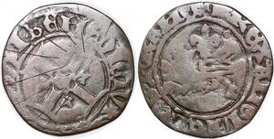 P1249 Rare France Double Tournois Henri V de Lancastre 1415-1422 Niquet Léopard Rouen