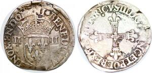P1256 Rare France 1/4 Ecu Henri III Roi Pologne 1582 M Toulouse Argent ->Faire offre