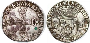 P1259 Rare France 1/4 Ecu Louis XIII 1616 L Bayonne Argent Silver ->Faire offre