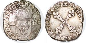 P1260 Rare France 1/4 Ecu Henri III Roi Pologne 1581 P Dijon Argent ->Faire offre