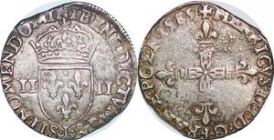P1261 Rare France 1/4 ecu Henri III 1585 L Bayonne frappe médaille Argent