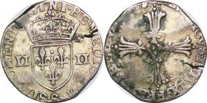 P1264 Inedit France 1/4 Ecu Henri III Croix feuillue S Troyes Argent ->Faire offre