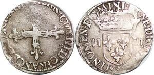 P1267 France 1/4 Ecu Henri III 158- 9 Rennes Argent Silver ->Faire offre