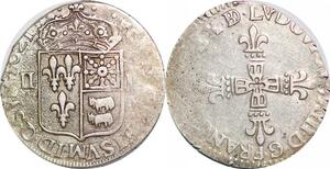 P1271 Rare France 1/4 Ecu Louis XIII 1621 Fleurdelisée Bearn Frappe médaille Argent