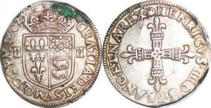 P1272 Rare France 1/4 Ecu Henri IV 1602 Bearn Argent Silver ->Faire offre