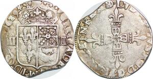 P1273 Rare France 1/4 Ecu Louis XIII Béarn croix fleurdelisée 1629 Morlaàs Argent