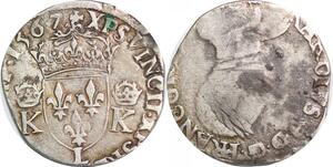 P1274 Rare France Teston Charles IX 1560-1574 3rd type 1567 L Bayonne Argent ->F offre
