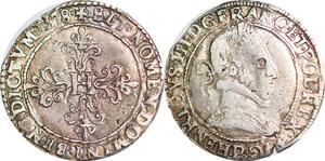 P1275 Rare France Demi Franc Henri III au col plat 1578 P Dijon Argent -&gt;Faire offre