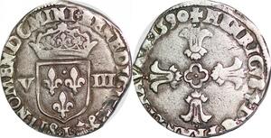 P1282 France Henri III 1/8 Ecu 1590 L Bayonne Argent ->Faire offre
