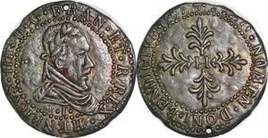 P1285 Rare France 1/2 Demi Franc Faux Epoque Henri III  au col plat 1587 I Limoges SUP