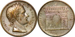 P1349 Rare France Médaille Napoléon Le Grand Montagny Armée Arc de Triomphe SPL