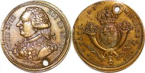 P1369 Rare France Médaille Louis XVIII Paix Commerce Mai 1814 SUP ->Faire offre